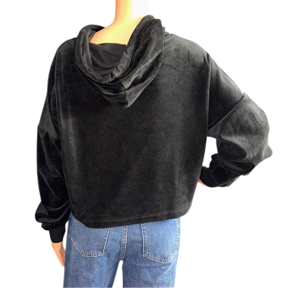 Bebe Women’s Y2K Cropped Sport Plush Black Hoodie ~ Size M - Picture 2 of 11